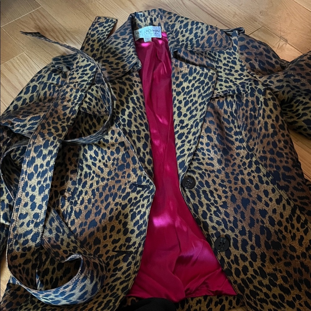 St. John Collection Animal Print Blazer with Vibrant Pink Interior
